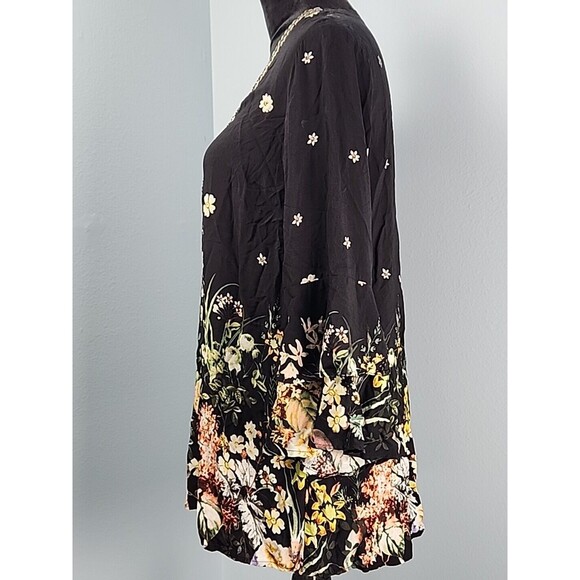 Coco + Carmen L/XL Tunic Floral Tiered Ruffle Sleeve Boho Bead Embellished Top - Picture 9 of 12